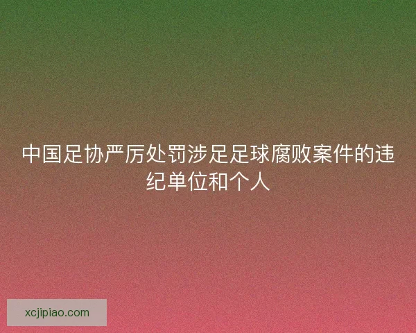 中国足协严厉处罚涉足足球腐败案件的违纪单位和个人